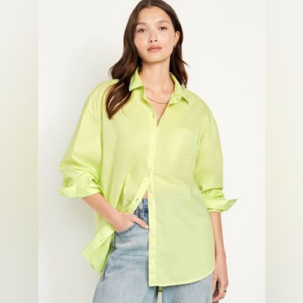 🌼OLD NAVY🌼 Neon Yellow The Boyfriend Shirt Button Up, Size XL